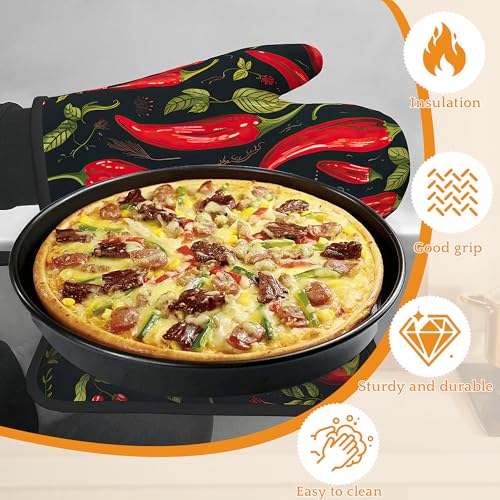 Red Pepper Oven Mitts and Pot Holders Set (4 Count)