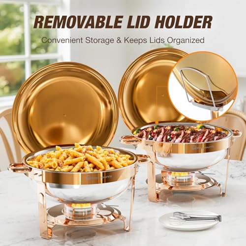 Round Chafing Dishes for Buffet 2 Pack (Rose Gold)