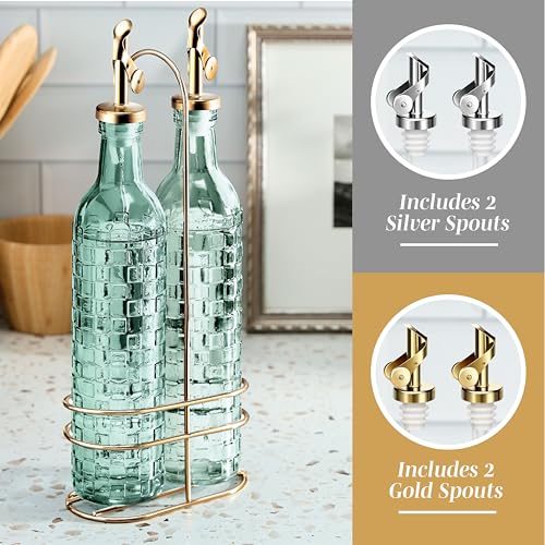 Glass Olive Oil Bottle Dispenser (Checkered / Green)