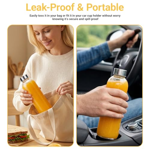 24 oz Glass Water Bottles with Lids (Clear Glass Bottle 4 Pack / 24 Ounces)