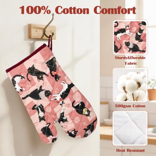 Black Cat Oven Mitts and Pot Holders Set (Black Cat / Oven Mitt x2 & Pot Holder x2)