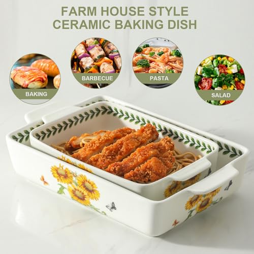 Ceramic Sunflower Baking Casserole Dish with Handles (Sunflower)