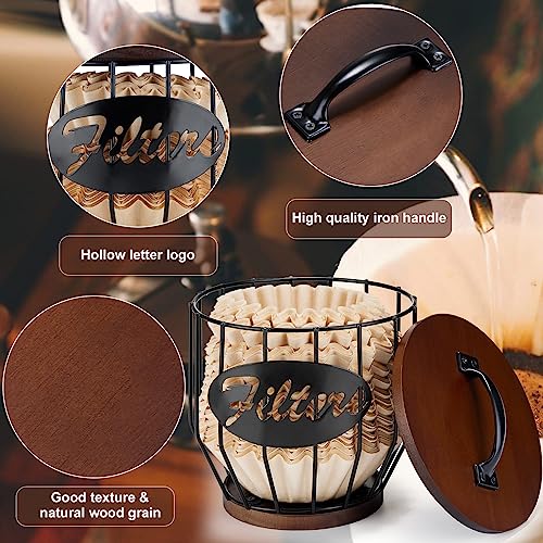 Metal Coffee Filter Storage Holder with Wooden Lid for 8
