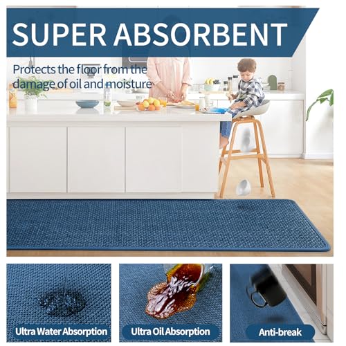 Kitchen Rugs Kitchen Mats for Floor Non Slip Washable Blue 17"x30" (4.267 Sq Ft)