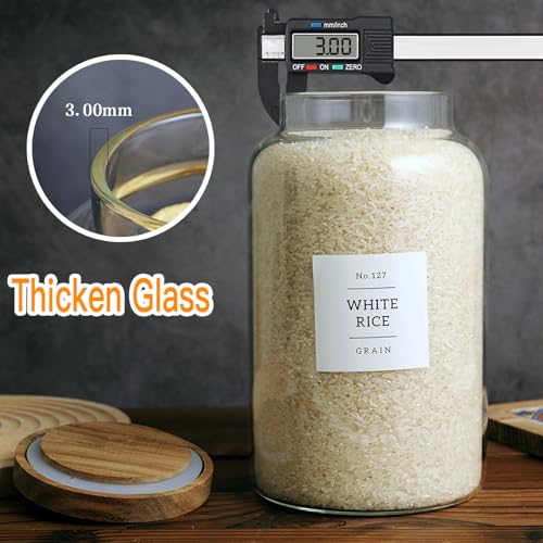 Set of 2 Large Glass Jar with Airtight Acacia Lid and 132 Kitchen Pantry Labels (2800ml)