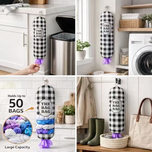 THE BAG BAG Plastic Bag Holder (Black White Plaid)