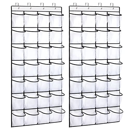 2 Pack 28 Pocket Over the Door Shoe Organizer (White-2 pack of 28)