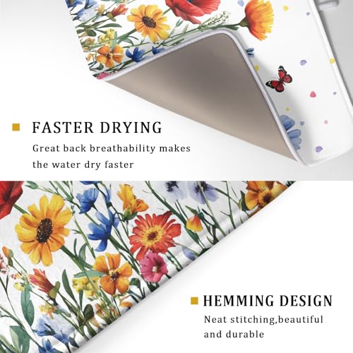 Watercolor Flower Dish Drying Mat 18x24 Inch Floral Butterfly Dish Drainer Protector Pad Washable Reversible Kitchen Counter Dish Dry Pad (Watercolor Flower / 18" x 24")