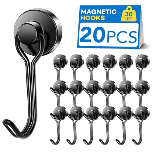 Magnetic Hooks Magnet Hook for Cruise Cabins Fridge 30LBS 20Pack (Black / 0.63in)