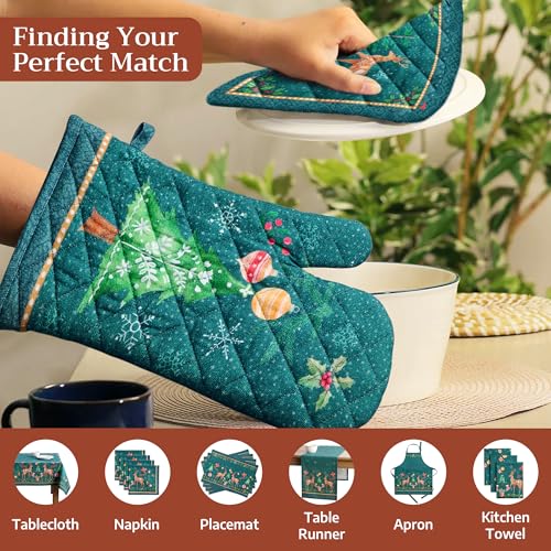 100% Cotton Oven Mitt & Pot Holder Set (106 - Hygge Christmas / 7.5" x 13" & 8" x 8" (Oven Mitt & Pot Holder))