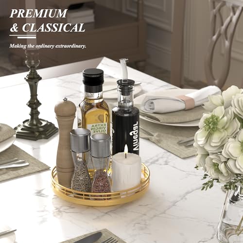 9 Inch Gold Lazy Susan Spice Organizer with Guard Rail (Gold & White / 9 inches)