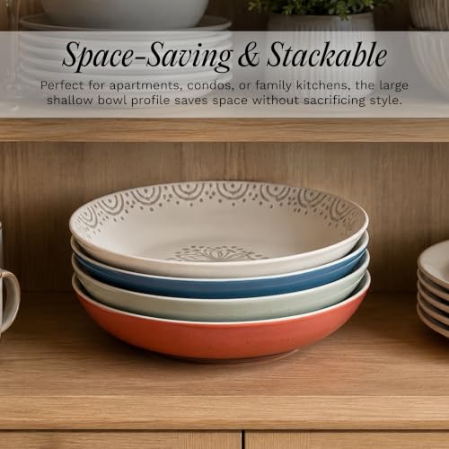 4 Piece Speckled Stoneware Pasta Bowl Set (Glazed Garden / Pasta Bowl Set)