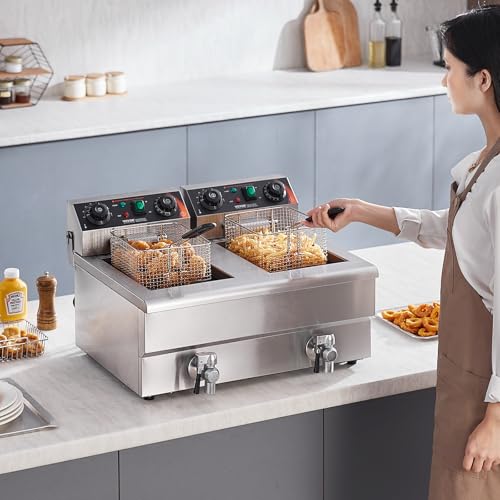 Commercial Deep Fryer (Upgraded with Timer & Oil Filtration / Double Fryer)