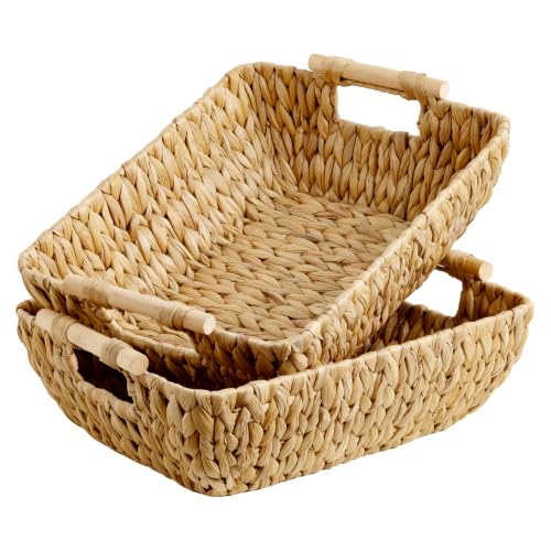 Hand Woven Storage Baskets with Wooden Handles (Natural(Water Hyacinth) / Large)