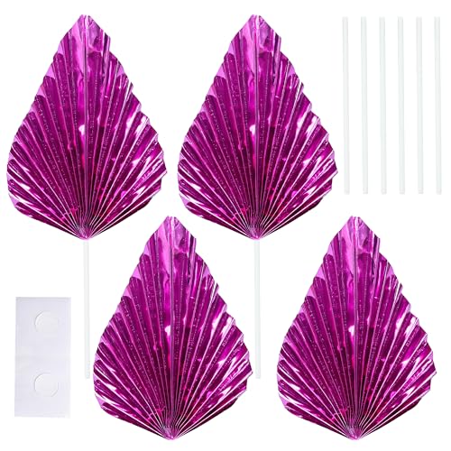 6Pcs Paper Palm Fan Cake Toppers Palm Spear Leaves Fan Cupcake Toppers Cake Insert Decorations Craft DIY Cake Bakeware Decoration for Birthday Party Wedding Party Decor Supplies Light Rose Red (Light Rose Red)