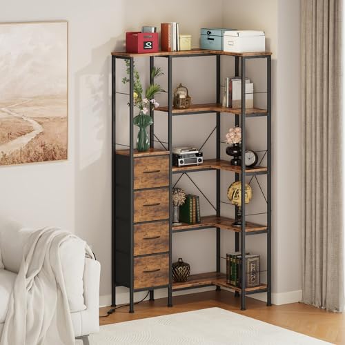 5 Tier Corner Bookshelf with LED Light Strips