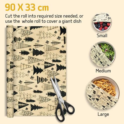 SuperBee Beeswax Wrap Roll XL 35x13" Reusable Food Wrap Holiday Print