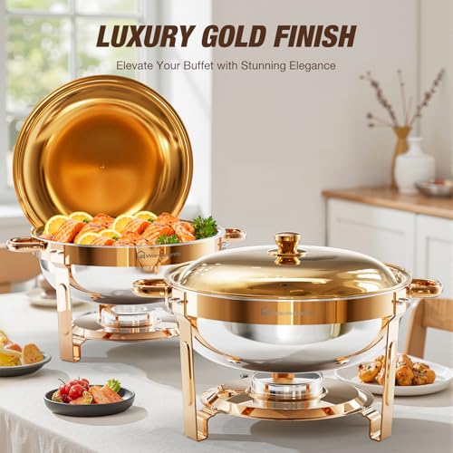 Round Chafing Dishes for Buffet 4 Pack (Rose Gold)
