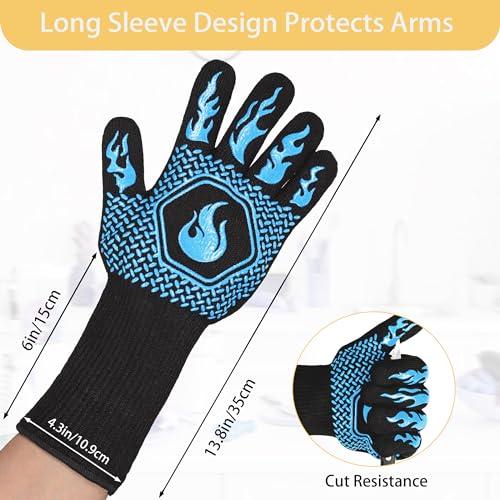 BBQ Gloves 1472F Heat Resistant Non (Sky Blue)