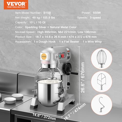 15Qt Commercial Food Mixer Timing Function 500W Commercial Mixer (15Qt)