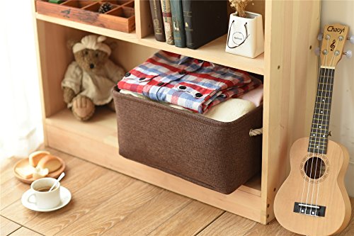 Decorative Basket Rectangular Fabric Storage Bin Organizer Basket with Handles for Clothes Storage (Brown / Large - 15Lx10.5Wx8H)