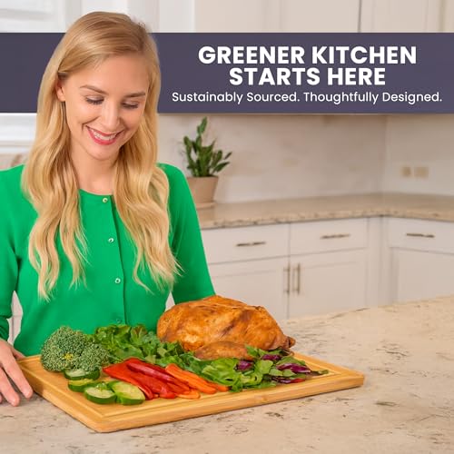 Extra Large Bamboo Cutting Board Featuring 18 Inch Wood Cutting Boards for Kitchen with Glue (Glue-Free Surface - Rectangular)