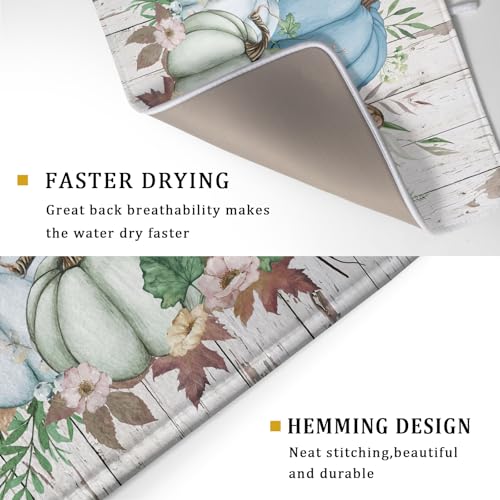 Fall Blue Pumpkin Dish Drying Mat 18x24 inch Autumn Harvest Dish Rack Mats Reversible Microfiber Drainer Pad for Kitchen Countertop Decor (Blue Pumpkin / 18" x 24")