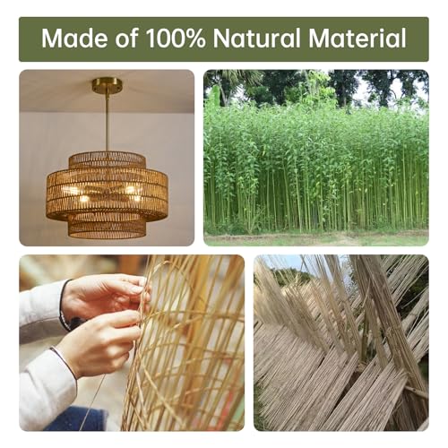 17.7" Rattan Chandelier for Dining Room (Brown / 17.7" 4-Light)