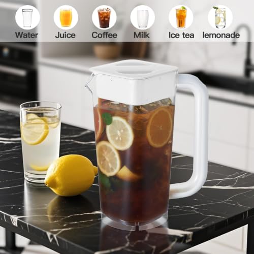 2 Pack Plastic Pitcher with Lid (White & White)