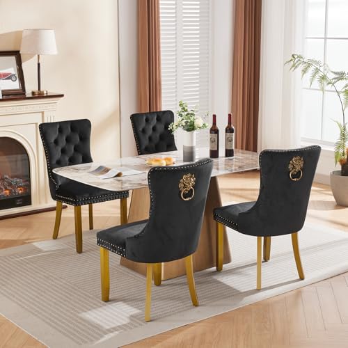 Black Velvet Dining Chairs Set of 4 (Classic Black)