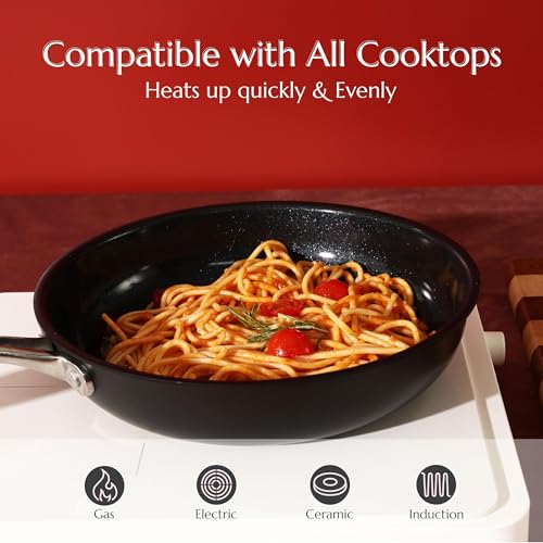 Ceramic Nonstick Skillets Set (Black / 8"+9.5"+11")