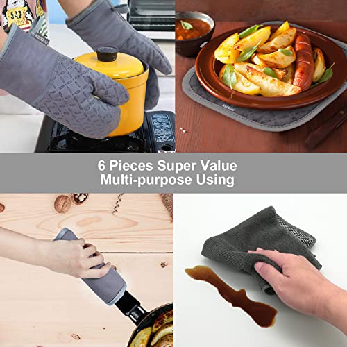 Oven Mitts and Pot Holders 6pcs Set (Gray)