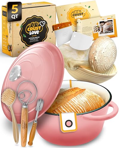 5 QT Cast Iron Bread Oven with Lid for Sourdough Bread Baking Set (Pink / 5QT Round)