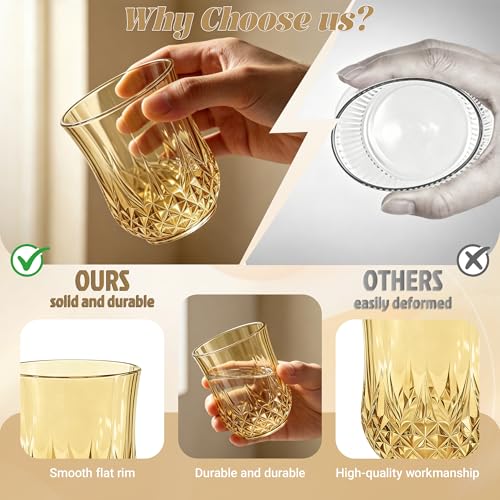 100 Pack Plastic Stemless Wine Glasses (Gold)