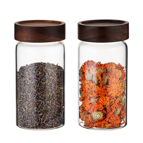 18 OZ Glass Coffee Jars with Top Screw Lid Ground Sugar Spice Herb Container Clear Glass Jar Round Food Storage Canister for Pantry Tea Coffee Bean Spice Cookies Salts (2×550ml(18oz))