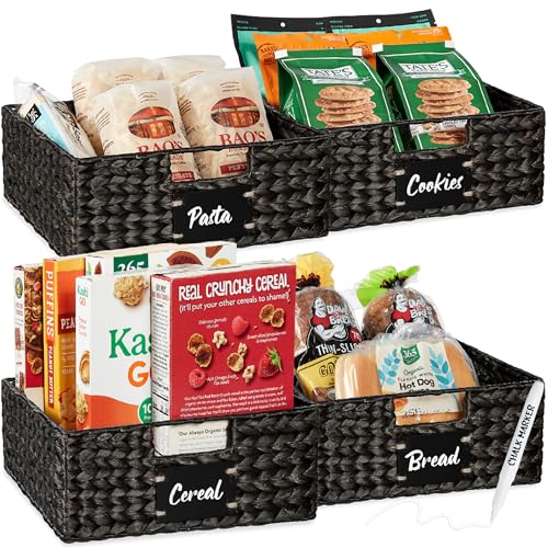 Set of 4 13x12in Water Hyacinth Pantry Baskets (13x12x5in / Black)