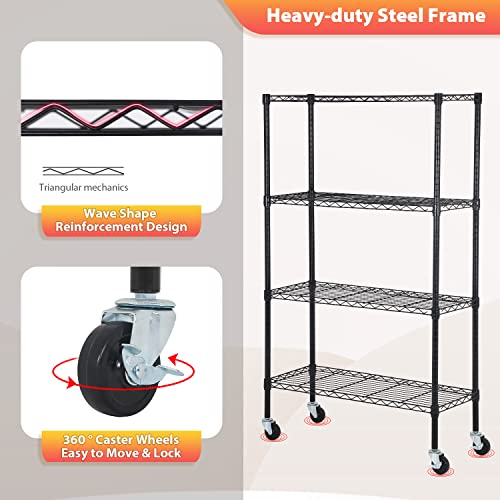 4 Tier Wire Shelf with Wheels (4 Count)