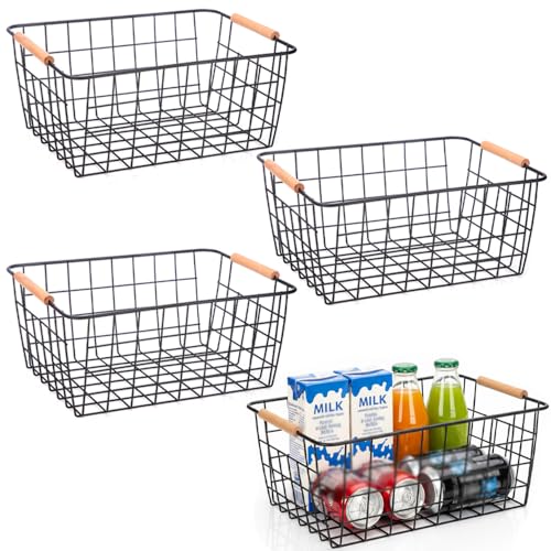 Wire Baskets with Wooden Handles (4 Count)
