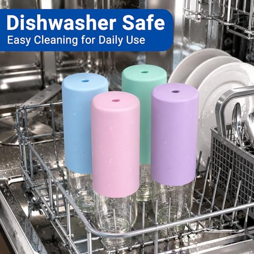 18 oz Glass Water Bottles with Lids and Silicone Sleeve 6 Pack (silicone sleeve-6pack / 18 Ounces)