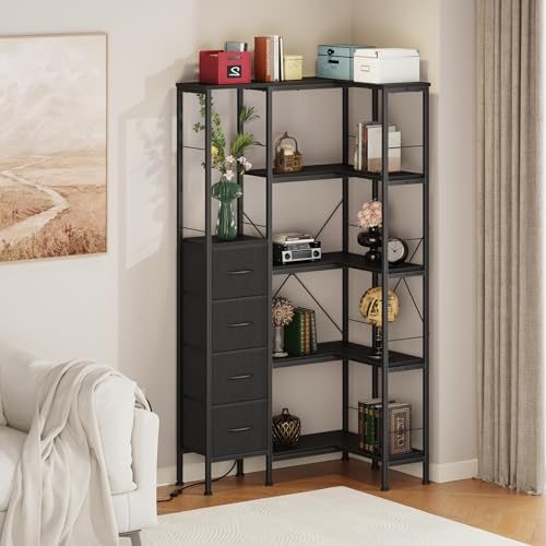 5 Tier Corner Bookshelf with LED Light Strips (6 Count)