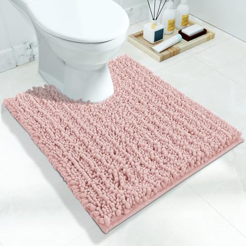 Toilet Rug U Shaped Washable 24x20 Inch (24" X 20" / Light Pink)