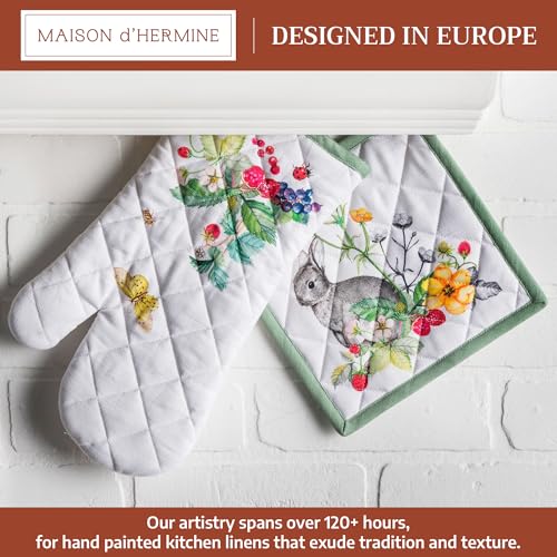 100% Cotton Oven Mitt & Pot Holder Set (035 - Printemps / 7.5" x 13" & 8" x 8" (Oven Mitt & Pot Holder))