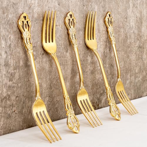 30PCS Gold Plastic Forks 8.1inch Vintage Baroque Forks for Dinners (30-Gold / Forks)