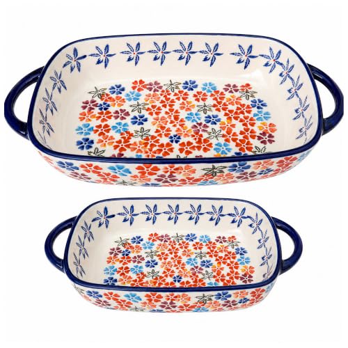 2 Piece Polish Pottery Style Ceramic Baking Dish Set (Citrus Breeze)