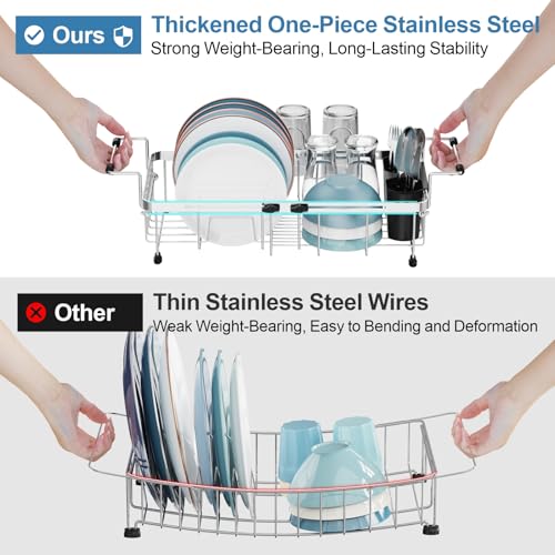 Small Sink Dish Drying Rack with Cup Holder (Silver - With Cup Holder / For 10"-30"W Sinks | 9"W Rack, with Cup Holder)