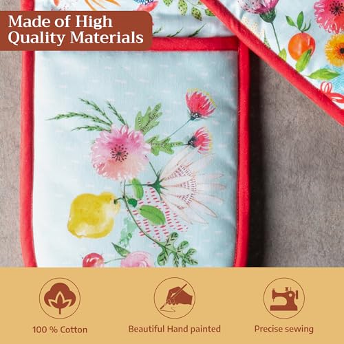 Double Oven Mitts 100% Cotton Double Oven Glove (093 - Jardin D'ete - Mint / 7" x 35" (Double Oven Mitt))