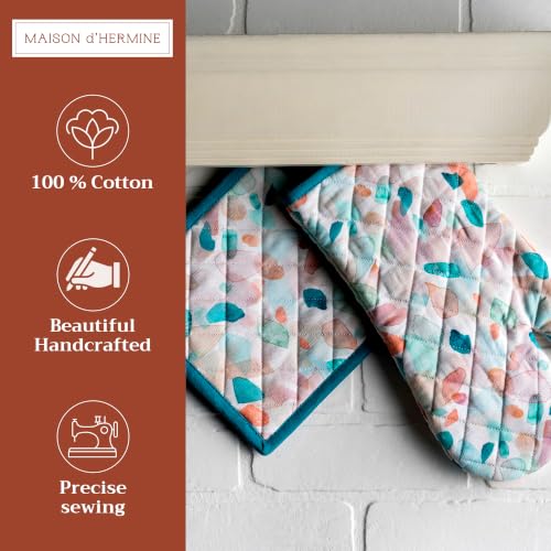 100% Cotton Oven Mitt & Pot Holder Set (079 - Summer Picnic / 7.5" x 13" & 8" x 8" (Oven Mitt & Pot Holder))