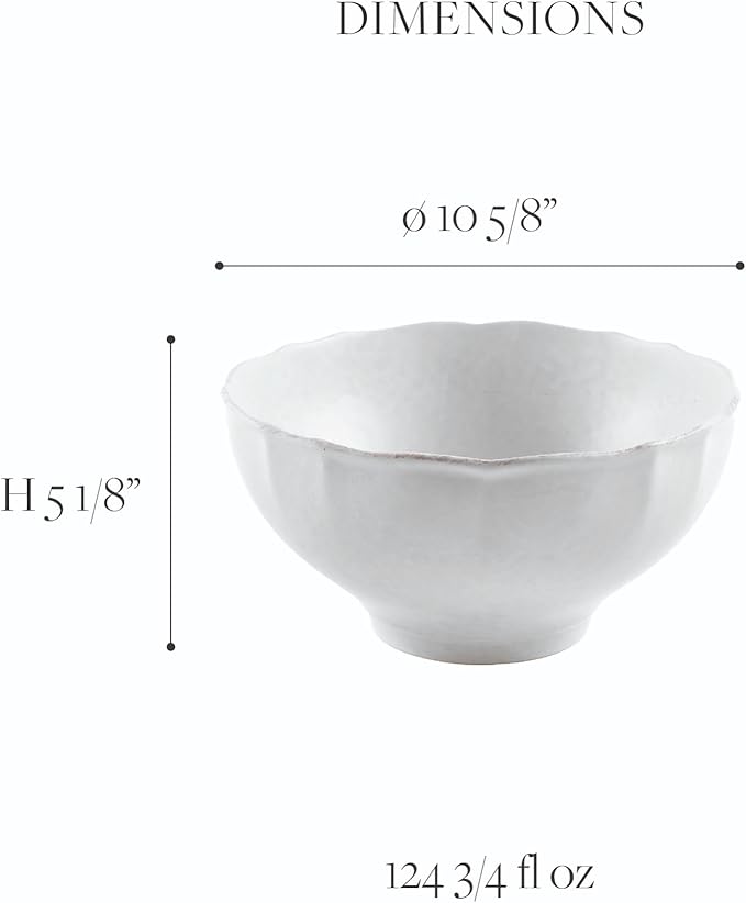 Casafina Ceramic Stoneware 10" x 5", 125 oz Serving Bowl - Impressions Collection, White | Microwave & Dishwasher Safe Dinnerware | Food Safe Glazing | Restaurant Quality Serveware