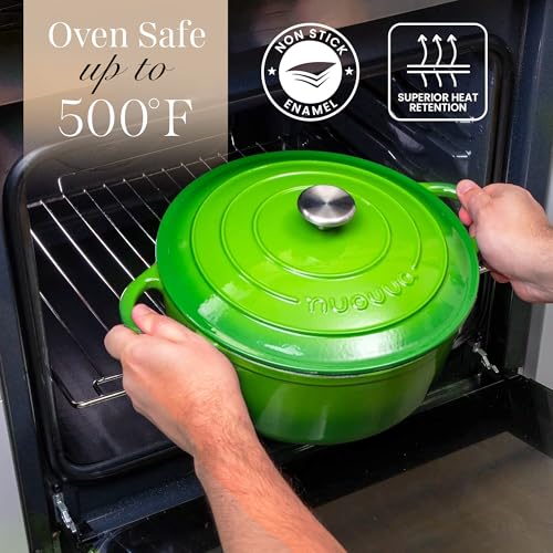 Enamelled Cast Iron Dutch Oven Pot with Lid (Green / 6.4-Quart - Deep)