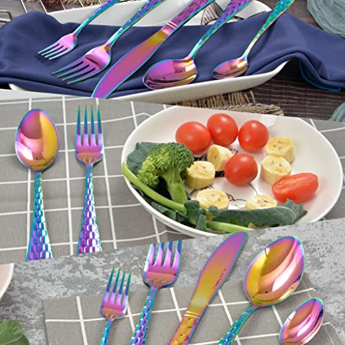 Hammered Silverware Set 20 Pieces (Rainbow)